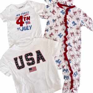 Baby Girl 4th of July Pajama, onesie, and T-shirt Bundle